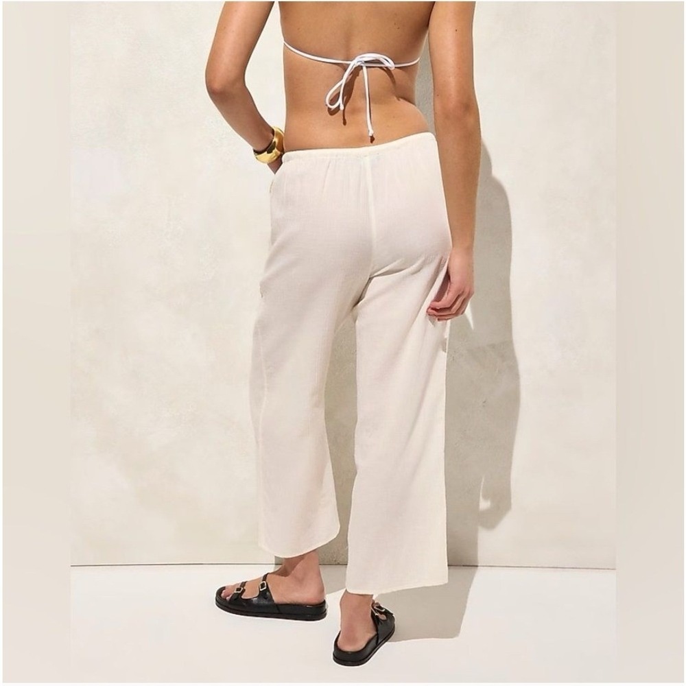 J. Crew NWT Textured Wide Leg Drawstring Beach Pants Black Cotton Medium - Picture 3 of 11